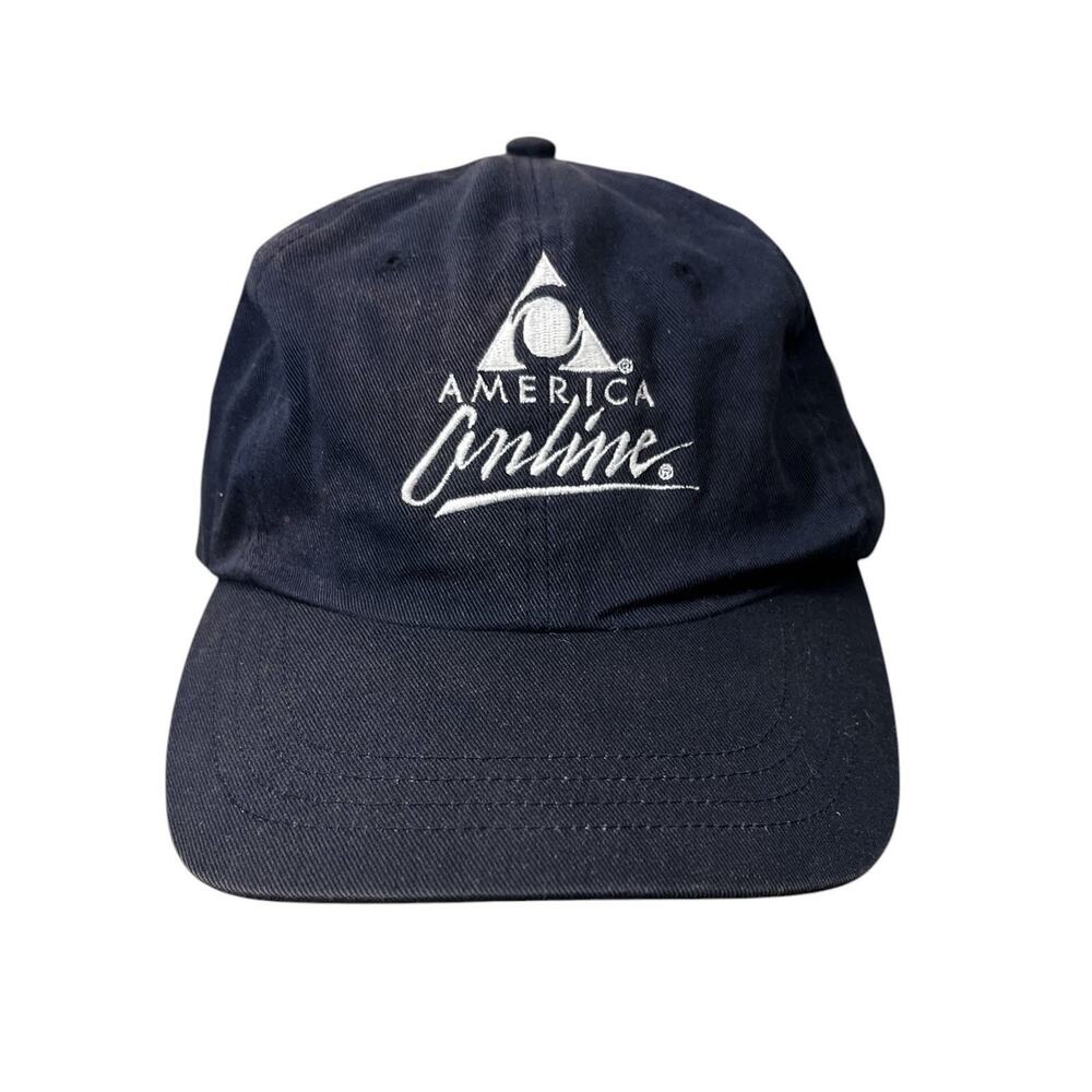 Vtg America Online Hat AOL American Blue White Cap Baseball Retro Internet